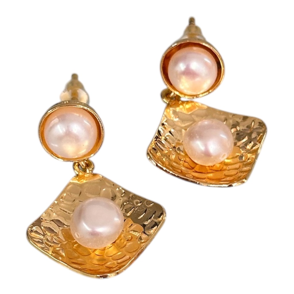 Brass Pearl Earrings