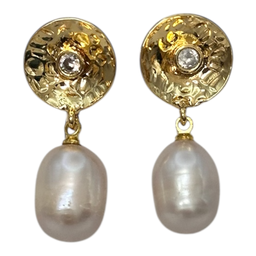 [100202] Brass Pearl Earrings