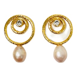 [100113] Brass Pearl Earrings